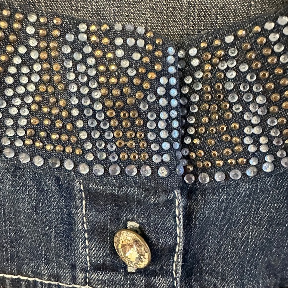 Quacker Factory Womens XL Denim Jacket Rhinestone Studded Button Front Blue Dark - Picture 5 of 8